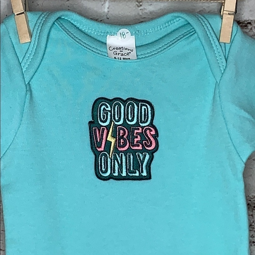 Good Vibes Only baby blue onesie New
